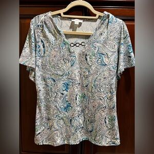 Calvin Klein Stretch Blouse Silver Accent - M